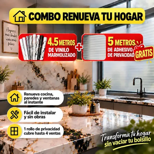 Vinilo marmolizado DORADO + Adhesivo de Privacidad