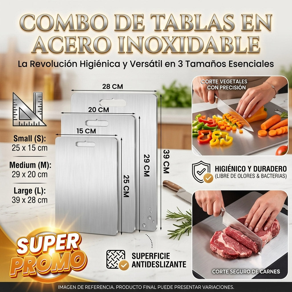 COMBO DE 3 TABLAS DE ACERO INOXIDABLE🥭🍎