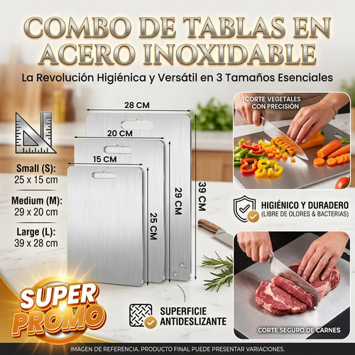 COMBO DE 3 TABLAS DE ACERO INOXIDABLE🥭🍎