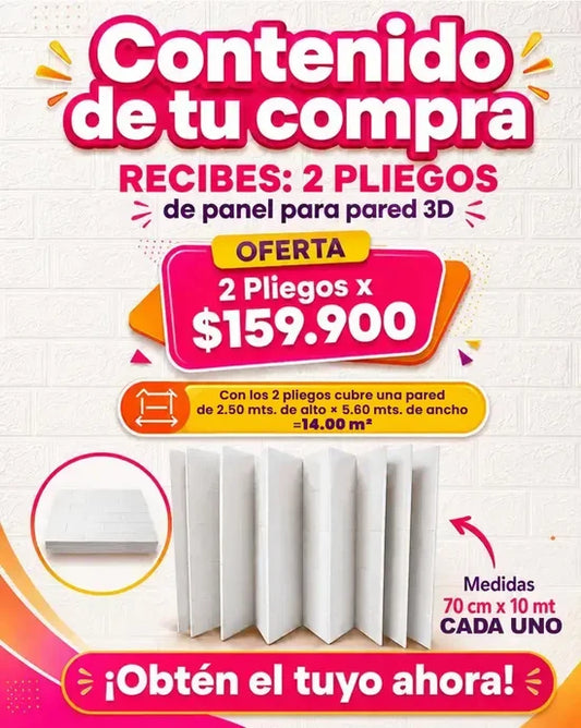 SÚPER OFERTA ROLLO DE PANELES 3D  | 2 PLIEGOS X 20 METROS🌟